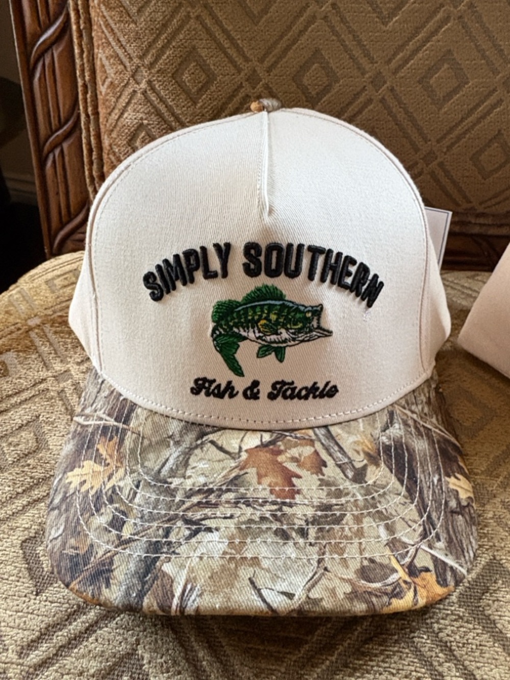 Simply Southern Cream Cap with Camo Bill and Fish Embroidery